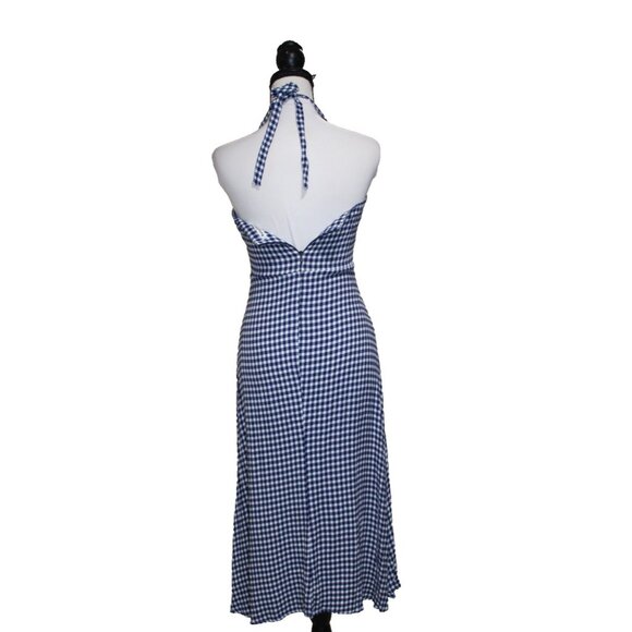 Reformation Halter Strap Dress Monaco Gingham Print Aero Tie Cut Out Size 4 - Picture 3 of 10